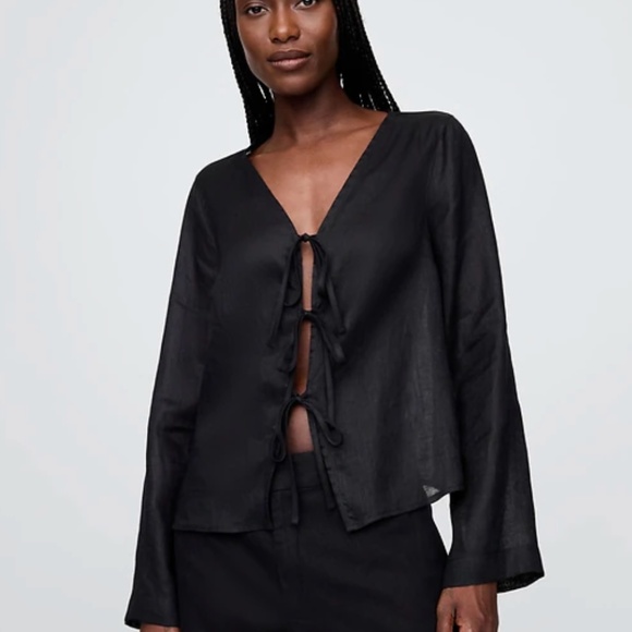 GAP 100% Linen Tie-Front Shirt - Picture 1 of 5